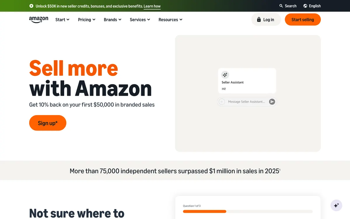 Sell on Amazon homepage