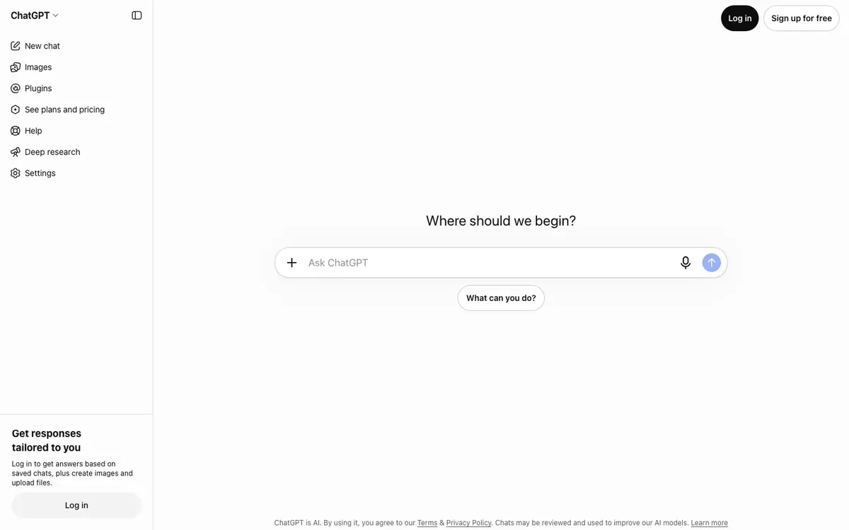 ChatGPT homepage