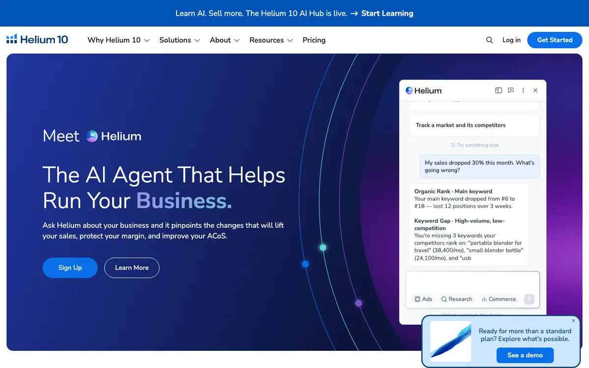 Helium 10 homepage